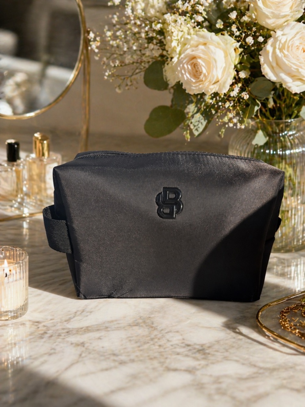Black Embossed Logo Cosmetic Pouch